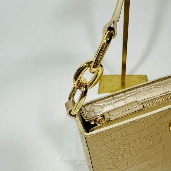 MCM Travia Shoulder Bag Gold Croco Embossed with 24K Gold Plated Logo NWT - Picture 12 of 13